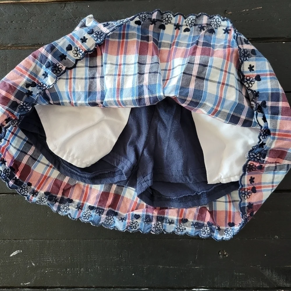 OshKosh Little Girl 4 Red White Blue Plaid Skort Skirt with Shorts Scalloped
